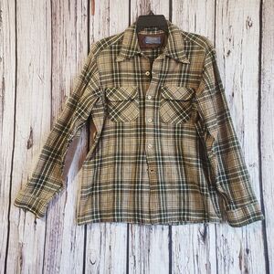 Pendleton Vintage 60s - 70s Wool Flannel Button Shirt Small Mens Brown Elbow